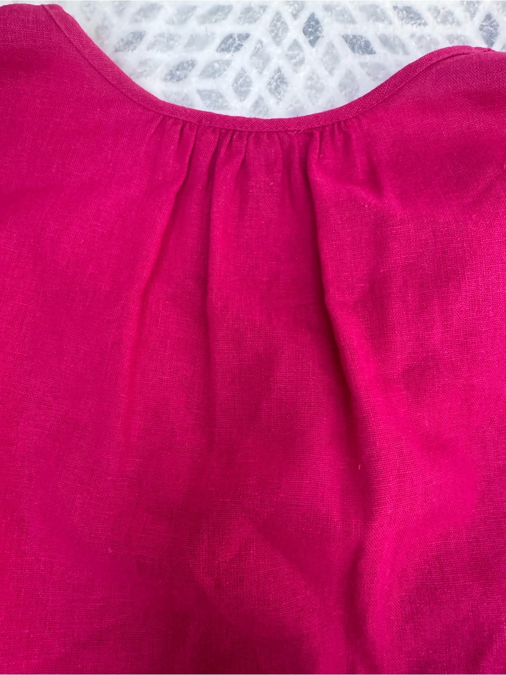 Nicole Miller New York Pink Linen Blend Ruffle Sleeve V-Neck Blouse XL Vacation - Picture 9 of 10